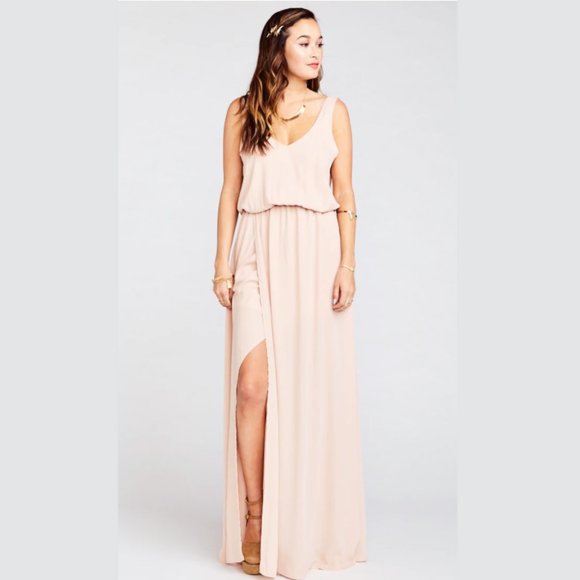 Pale Pink Show Me Your Mumu Kendall Maxi Dress in Dusty Blush Crisp - Picture 1 of 16